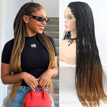 BlacK Ombre Brown Synthetic Box Braid Lace Front Wigs Women Cornrow Braids Hair Heat Resistant Synthetic Full Machine Made Wig